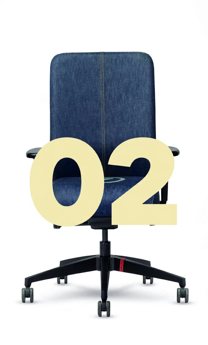 Denim Identity, a Se7en chair upholstered in worn denim