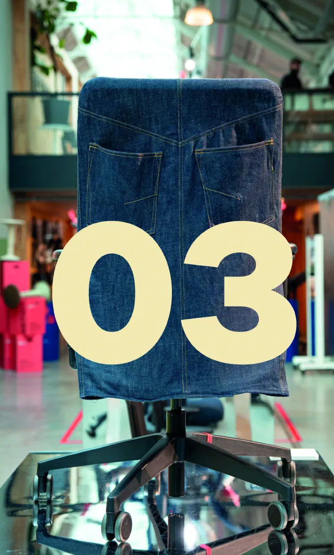Under Cover, a Se7en chair with a removable denim layer